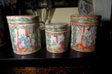 Set of 3 Famille Rose Lidded Jars Porcelain Painted Portraits