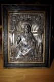 c1890’s Christ Sacred Heart Silver over Nickel Framed Relief 25 ½ x 19 ½