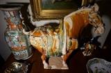 19” Tall Tang Style Chinese Horse Hand Painted Ceramic