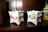 19th c. Pair of Samson Ceramic with Painted Pastoral Scene Cachepots
