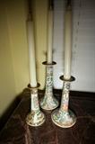c1920’s Set of 3 Chinese Famille Rose Candle Holders