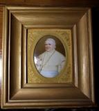 Antique Porcelain Portrait of Pope in Gilt Wood Frame