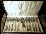 c1900 Plique-a-Jour Enamel Sterling Spoon Set in Original Fitted Box Thune Norway