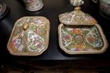 Pre-Republic Period Pair of Chinese Famille Rose Covered Serving Dishes Hand Painted Inside/Out