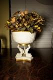 Ceramic Bowl w/ Italian Dolphin Stand and Cut Brass Flowers