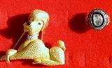 18k Vintage 1960’s French Poodle Brooch with Diamond Collar & Ruby Eyes Signed Made In France