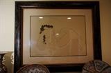 Original Line Drawing Nude signed Muramasa Kudo in Custom Embossed Gilt Frame