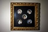 Set of 5 Miniature Porcelain Plates in Gilt Carved Wood Frame