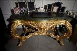 c1900 French Rococo Gilt Wood Verde Marble Top Table