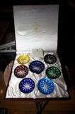 Faberge Imperial Collection Multi Color Cut Crystal Coaster Set of 7 in Fitted Box