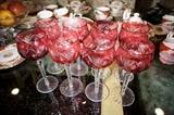 Cranberry Bohemian Cut Crystal Wine Glasses Set of 8