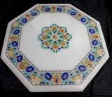 Pietra Dura White Onyx w/ Malachite Turquoise Lapis Table Top