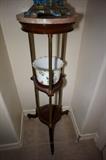 3 Tier Marble Top Brass and Wood Pot Holder 42” Tall