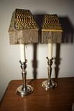 Pair of 830 Silver Tall Candlesticks with Shades