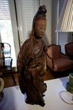 26” Quan Yin 19th C Carved Wood Statue 