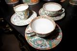 3 Assorted Famille Rose Tea Cups w/ Saucers
