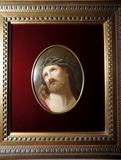 KPM Porcelain Painting of Christ in Velour Matted Wood Gilt Frame
