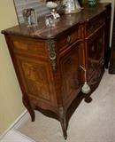 Pair of 19th c. Side Cabinets French Inlay on Satin Wood Ormolu & Marble Top