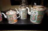 c1930-40’s Set of 3 Famille Rose China Export Tea Pots (as-is one has small chip)