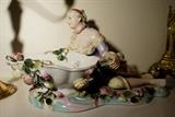 19th c. Meissen Figure of Reclining Lady 14” Tall Chip on Ribbon As Is