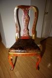 Contemporary Red Chinoiserie Chair with Gilt & Leather Seat