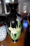 c1950’s 18” Tall Famille Noir Enamel on Copper Chinese Vase