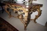 Late 18th c. Italian Rococo Bureau Plat Console with Floral Swag & Shell Motif