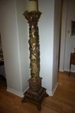 19th c.  Italian Renaissance Torchiere Carved Wood Paint & Gilt
