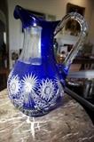 19th c. Bohemian Cobalt Blue Crystal Water Pitcher