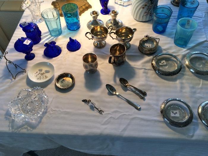 SILVER                                                                                   VICTORIAN BLUE GLASS TUMBLERS