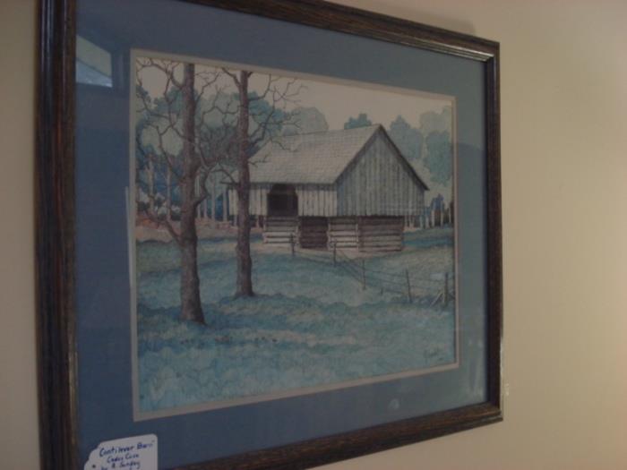 Cantilevered Barn  Cades Cove                              Signed and numbered print by A. Sunday  1983