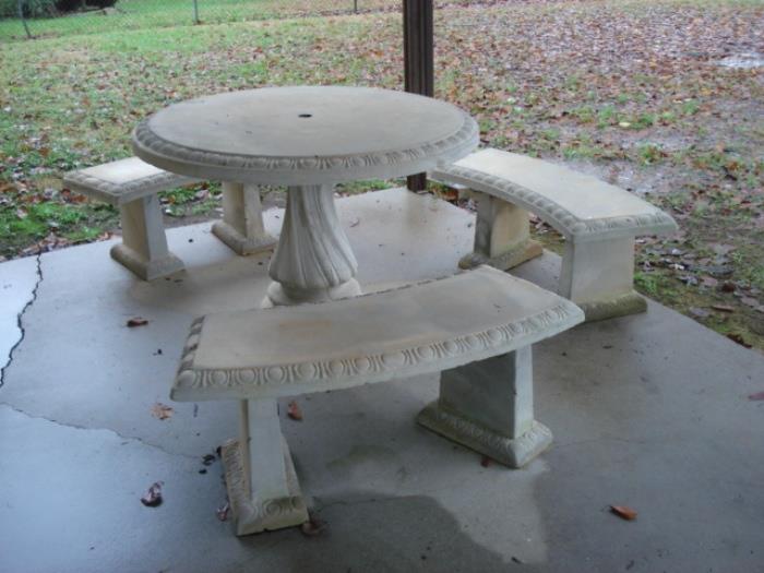 Concrete table and benches.