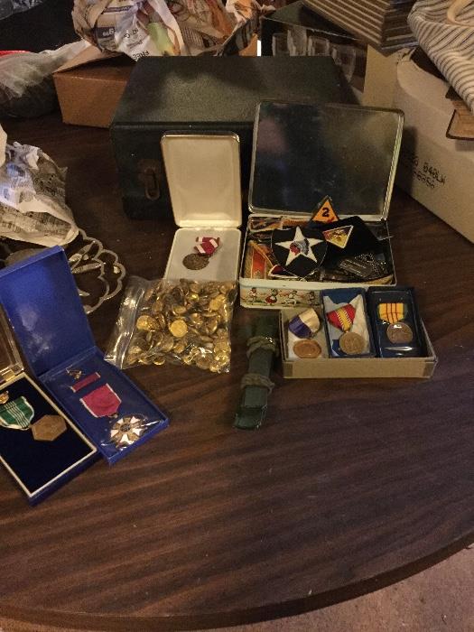 small portion of military metals, badges, buttons, etc