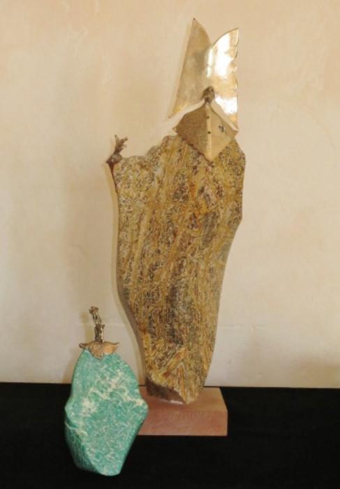 Contemporary Mexican Stone Figurines with Sterling Hands & Faces, semi-precious stones.