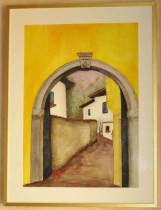 Mid-Century Mexican Painting of a Road through an Arch