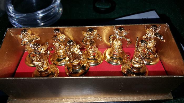 2 Sets of Gold-Plated Angel Musician Place Card Holders.