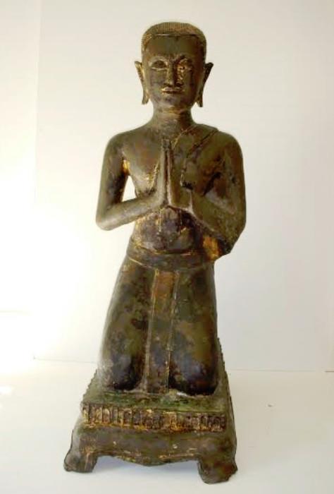 15th. C. Partial-Gilt Bronze Kneeling Buddha, approx. 3 feet tall.  Due to the age and potential value of this piece, we will only be taking names of interested parties at this time.  Thank you.