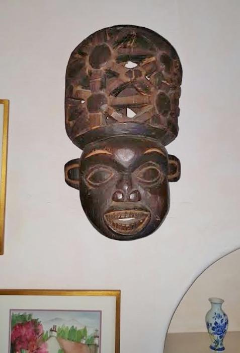 Mid-African Carved Mask (& Spear w/Carved Wood Shield, not pictured)