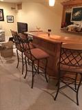 The Like new Oak Bar with mirror, dry sink, storage area cabinets under the bar was "SOLD" on Line prior to the One day sale.  Also SOLD on line was  the Unique 4 swivel metal framed bar stools .