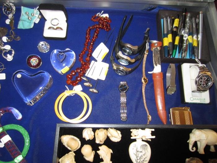 vintage jewelry, watches, pens and knives