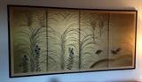 Japanese screen - gold ground with flowers & quail - 3 x 6 ft.