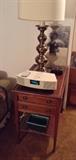 Mahogany end table with Stiffel brass lamp & Bose Wave radio with remote