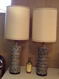 Awesome pair of monumental spiral lamps - dated 1969.  Each is 40" tall with shade.  (Empty whiskey bottle for scale)