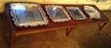 Footed silverplate trays - square ones are by Poole