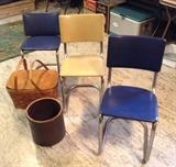 Cute chrome & vinyl "S" chairs, old crock & picnic basket