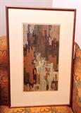 "Architectural", silk screen by Ginger Osgood (1918 - 2000), framed size 18" x 27", signed lower left & lower right 