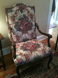 Pair of high backed upholstered armchairs from Bill McMillin interiors, pristine!