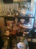 great silverplate serving pieces ... trays, ice buckets, salad servers, unusual items ... also sterling topped perfume bottles and sterling accessories.