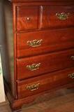 Solid cherry dresser, chest of drawers and double bed.