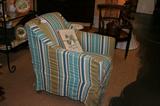 Pair of slipcovered Crate and Barrel club chairs.